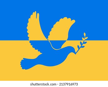 Dove of peace on the background of the Ukrainian flag. Ukraine and Russia military conflict. Stop world war. Symbol of peace and freedom on the background of the Ukrainian flag