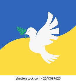 Dove of peace on the background of the ukrainian flag. Design concept. Stop war in Ukraine. Vector illustration