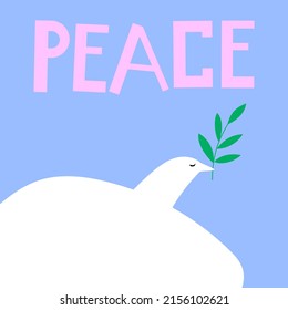 Dove of peace on a blue background. With text - Peace