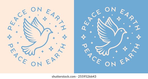 Dove peace on earth round badge logo button quotes printable Christmas ornament decor light blue angel core girly aesthetic. New year wishes christian girl kids children cute shirt design cut file.