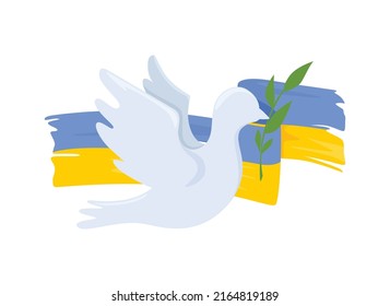 Dove of peace on the flag of Ukraine. The concept of peace in Ukraine. Vector illustration isolated on white background.