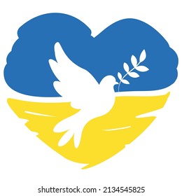 dove of peace on a heart drawn by hand with the colors of the flag of ukraine