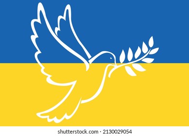 Dove of peace on ukrainian flag in the background. Symbol of hope and peace