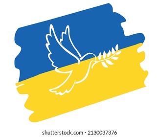 Dove of peace on ukrainian flag in the background. Symbol of hope and peace