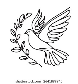 
dove of peace. one line. vector drawing in continuous line style
