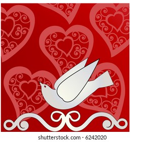 dove of peace with ornate hearts behind (use together or separately)