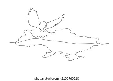 Dove of peace over Ukraine illustration continuous line drawing. Vector illustration.