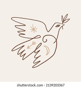 Dove Of Peace Pigeon Bird Boho Handdrawn Style Vector Illustration Art