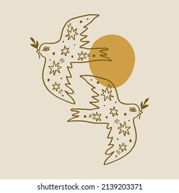 Dove of peace pigeon bird boho handdrawn style vector illustration art