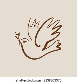 Dove of peace pigeon bird boho handdrawn style vector illustration art