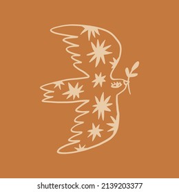 Dove of peace pigeon bird boho handdrawn style vector illustration art