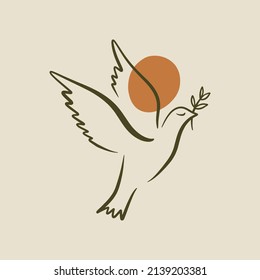 Dove of peace pigeon bird boho handdrawn style vector illustration art