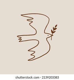 Dove of peace pigeon bird boho handdrawn style vector illustration art