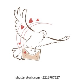 Dove of peace with a postal envelope Vector Line art
