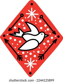 Die Taube des Friedens in einem roten Diamanten. Vektorgrafik im Doodstil