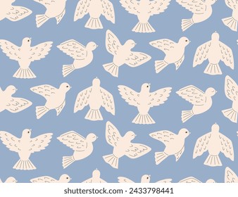 Dove of peace seamless pattern. International Day of Peace. Peace and love, freedom, no war concept. Pacifism symbol. Vector illustration in flat hand drawn style 