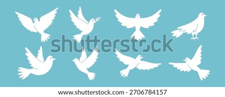 Dove of peace silhouette icon set. drawing flying pigeon clipart symbol collection. Vector illustration