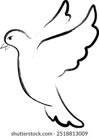 Dove peace. Symbol hope and striving for harmony. White dove holding an olive branch in its beak. New beginning and improvement of life. Bird of happiness.