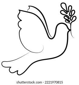 Dove and peace symbol in outline style isolated on transparent background.