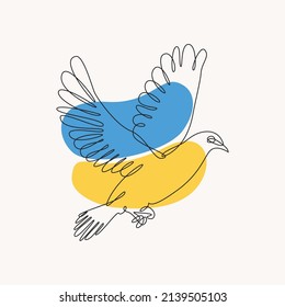 Dove as a peace symbol for Ukraine. Vector line art