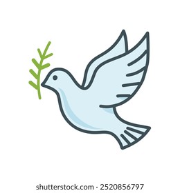 Dove peace symbol. White dove carrying an olive branch, symbolizing peace, hope, and new beginnings.