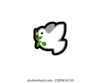 Dove of Peace vector icon. Dove with olive branch emoji illustration. Isolated dove vector emoticon