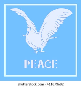  Dove of Peace Vector Illustration. Bird Isolated On Light Blue  Background. Vector object for Labels and Badges, Logos Design. Bird Symbol.