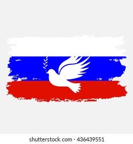 Dove of Peace vector illustration. Flag of Russia.