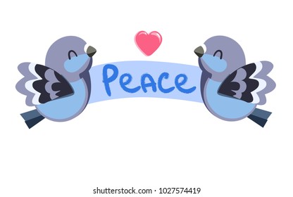 Dove of peace vector illustration, Word Peace, Cute Bird Dove