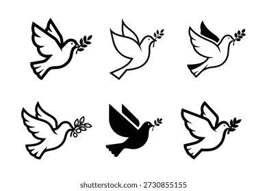 Dove of peace vector, line art silhouette illustration white background