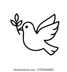 Dove of Peace vector line icon on a white background Vector line icon on a white background