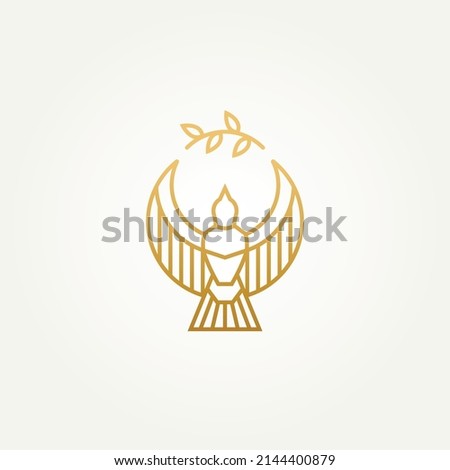 dove of piece line art logo template vector illustration design. minimalist dove holding olive branch symbol of piece logo concept