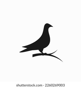 dove pigeon bird perching on a branch silhouette icon logo vector