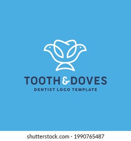 Dove Pigeon Birds with Tooth for Family Dental Dentist Dentistry logo design