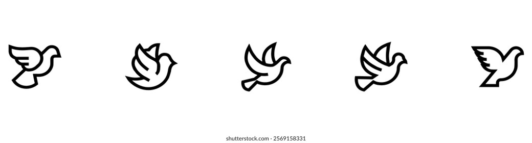 Dove or pigeon icon collection. Peace doves. Flying pigeon with branch icon. Dove of peace icon. Flying bird. Vector Illustration. EPS 10