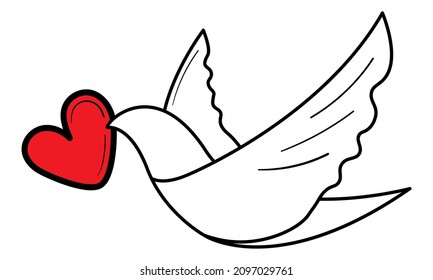 A dove with red heart, Valentine's day vector illustaration
