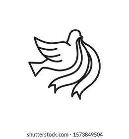 dove with ribbon line style vector illustration design