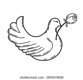 A dove with a rose on a white background. Icon. Vector illustration.