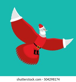 Dove Santa Claus. White Pigeon in Red costume and cap. flying bird. Illustration for New year and Christmas