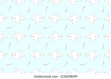 Dove seamless background. Cartoon vector illustration. Pattern whith bird. Spring style.