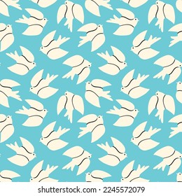 dove seamless pattern. The dove bird is a symbol of peace. Simple cute vector drawing in doodle style