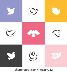 Dove. Set of elegant vector icons and logo templates