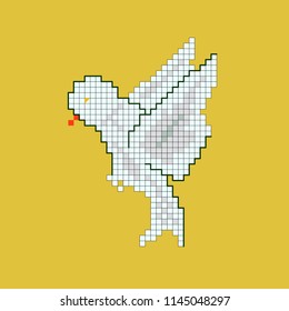 Dove Sign, White Pigeon, Modern Symbol Wedding, Nature, Love and Hope, Pixel Art. Vector, Illustration
