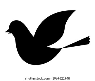 Dove. Silhouette. The bird flaps its wings. Pigeon is a symbol of peace. Vector illustration. The bird flies into the sky. Outline on an isolated white background. Idea for web design, invitations.