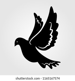 Dove silhouette, icon isolated on white background. 