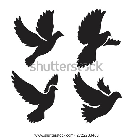 Dove silhouette icon set isolated on white background vector illustration