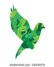 dove silhouette in leaves vector illustration