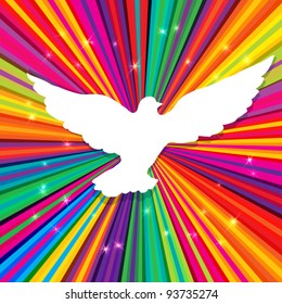 Dove silhouette on psychedelic colored abstract background. Vector, EPS10