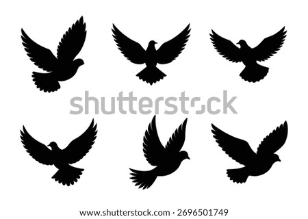 Dove silhouette vector illustration, Set of Dove silhouette vector