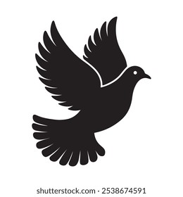 Dove silhouette vector illustration, Vector Simple Isolated Peace Icon with white background. 